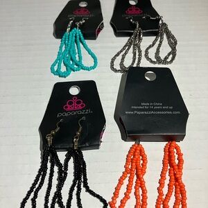 Paparazzi Beaded Hanging Loop Hook Earrings - Turquoise, Gunmetal, Black, Orange